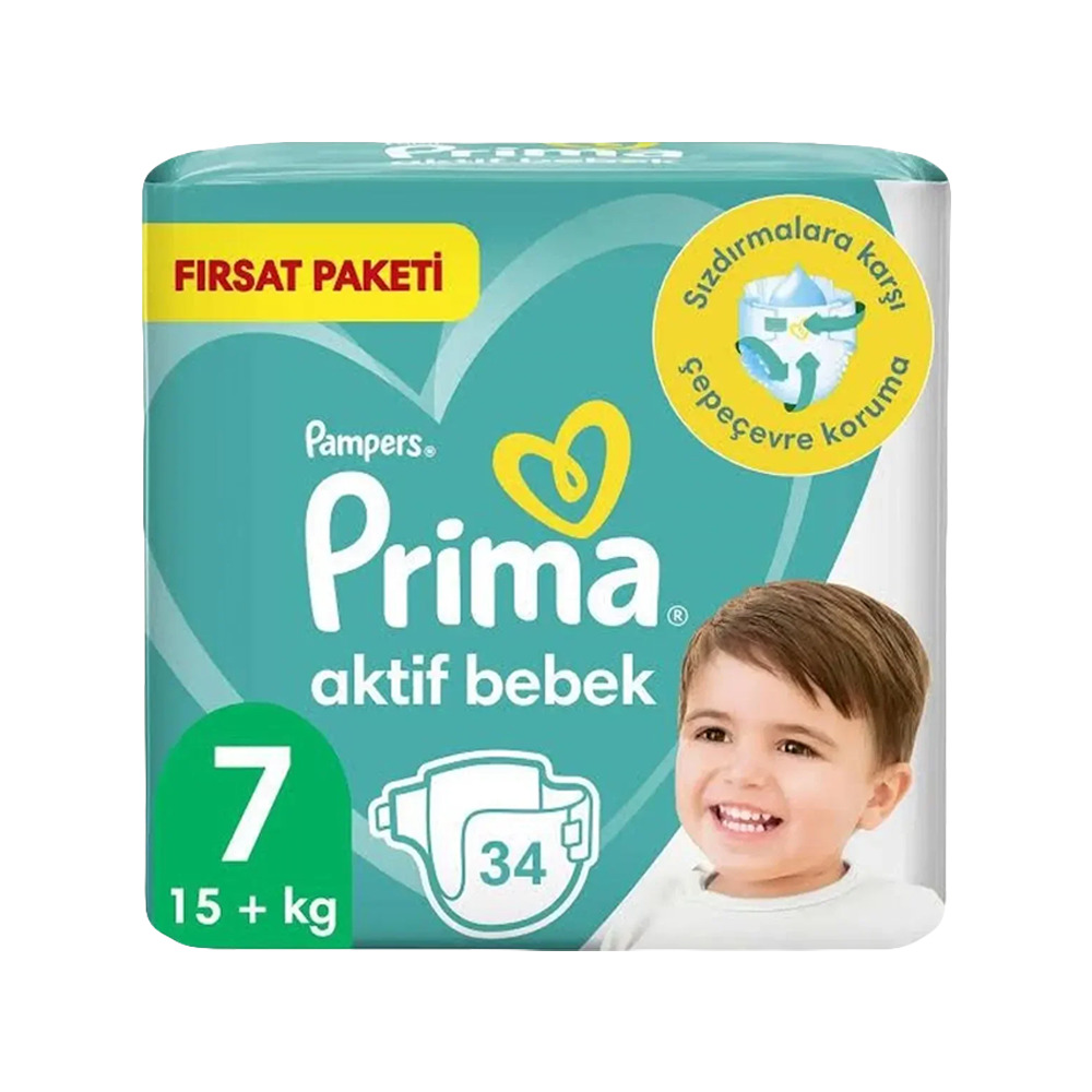 Prima Aktif Bebek Fırsat Paketi Bebek Bezi 34’lü  15+ Kg No:7 
