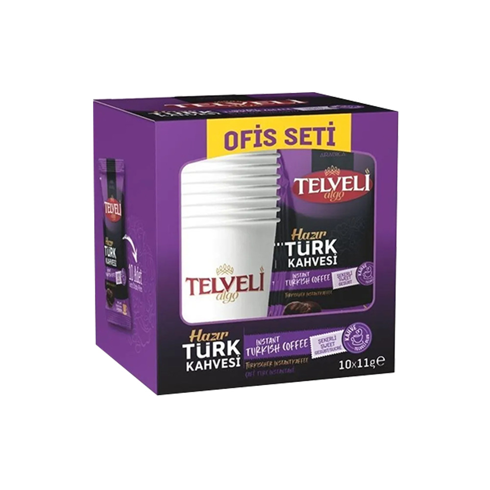 Teymur Telveli Hazır Türk Kahvesi Ofis Seti Şekerli  10'Lu