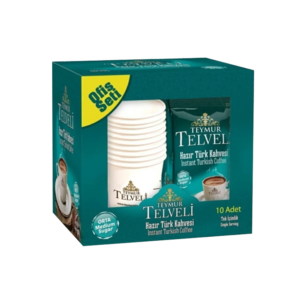 Teymur Telveli Hazır Türk Kahvesi Ofis Seti Orta Şeker 10*9 Gr