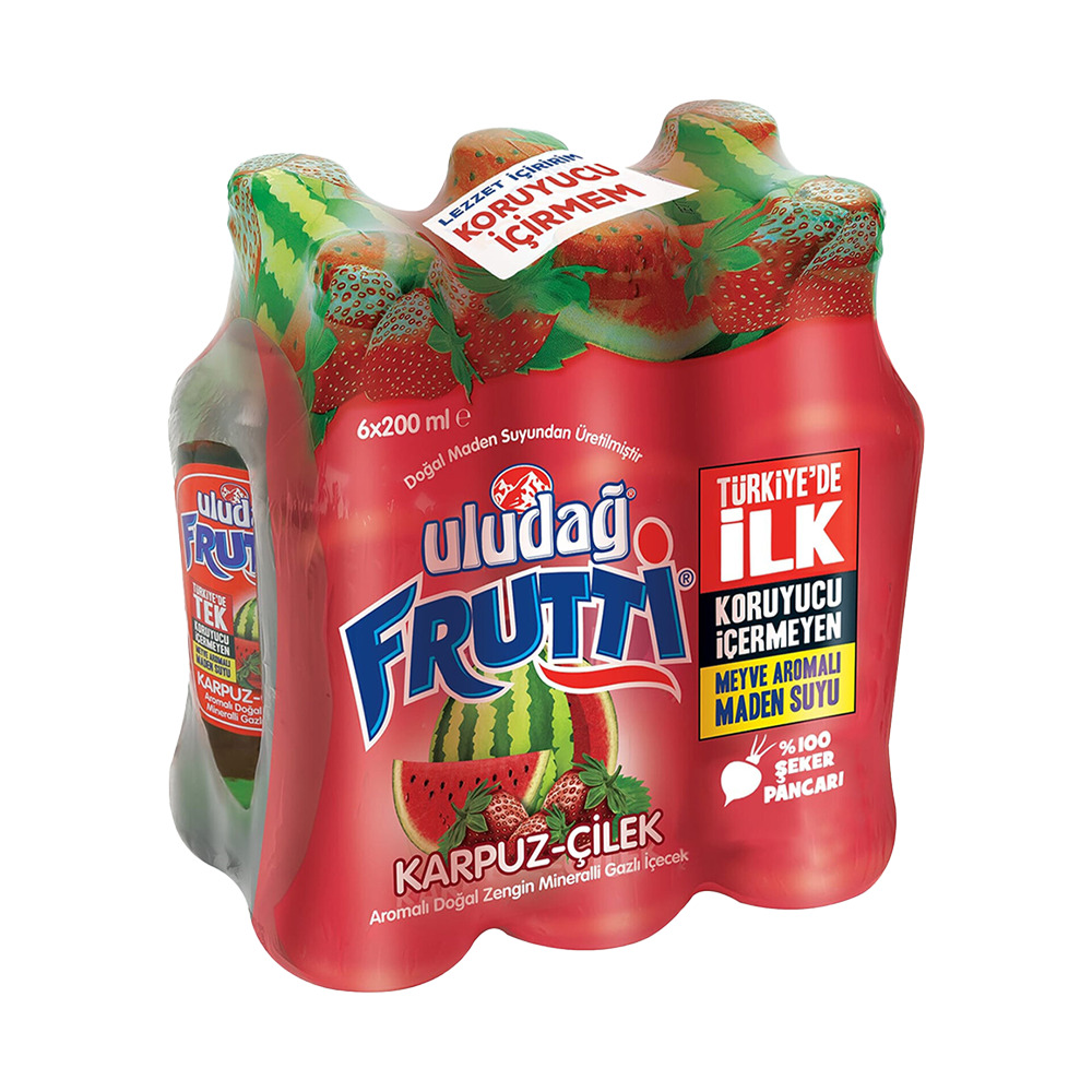 Uludağ Frutti Karpuz Çilek Aromalı Maden Suyu 6*200 ml